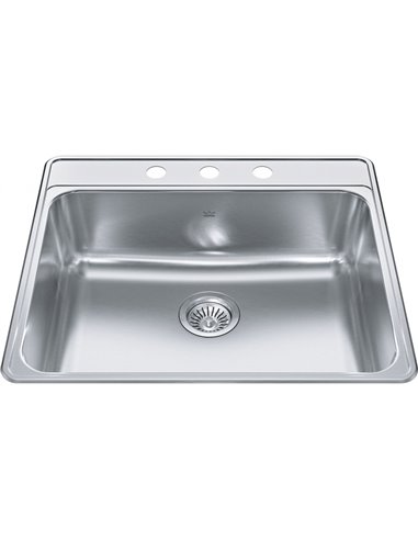 Kindred CSLA2522-8-3CB Creemore Topmount 20G Stainless Steel Single Sink 3 Hole 27Cab