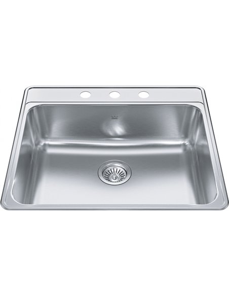 Kindred CSLA2522-8-3CB Creemore Topmount 20G Stainless Steel Single Sink 3 Hole 27Cab