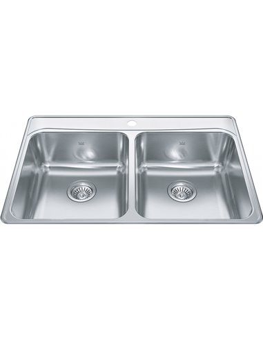 Kindred FCDLA3322-8-1CB Creemore Topmount 18G Stainless Steel Double Sink 1 Hole 36Cab