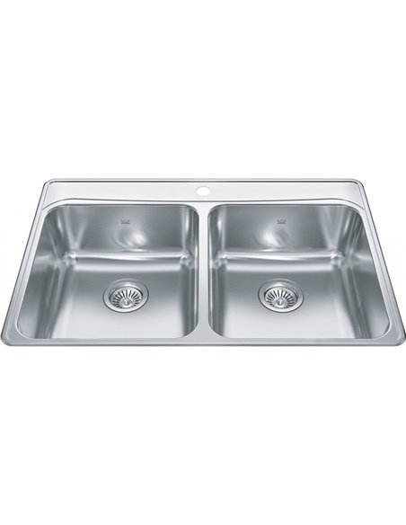 Kindred FCDLA3322-8-1CB Creemore Topmount 18G Stainless Steel Double Sink 1 Hole 36Cab