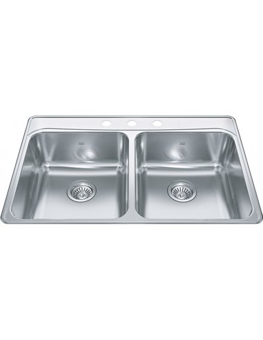 Kindred FCDLA3322-8-3CB Creemore Topmount 18G Stainless Steel Double Sink 3 Hole 36Cab