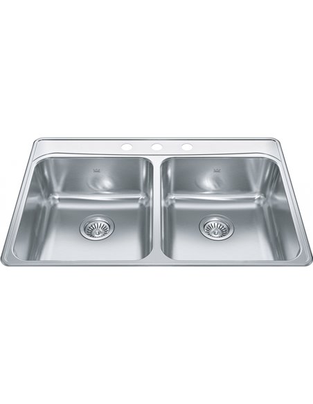 Kindred FCDLA3322-8-3CB Creemore Topmount 18G Stainless Steel Double Sink 3 Hole 36Cab