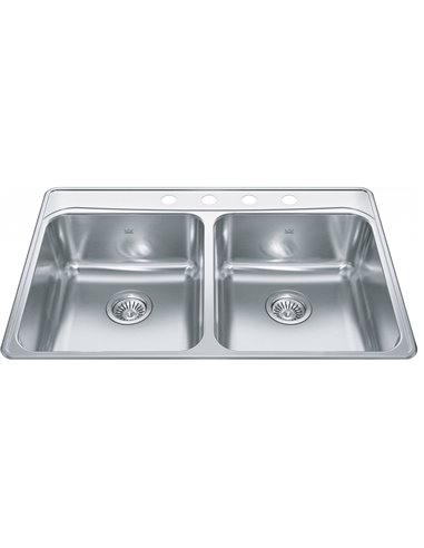 Kindred FCDLA3322-8-4CB Creemore Topmount 18G Stainless Steel Double Sink 4 Hole 36Cab