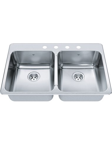 Kindred QDLA2233-8-4 Steel Queen Topmount 20G Stainless Steel Double Sink 4 Hole