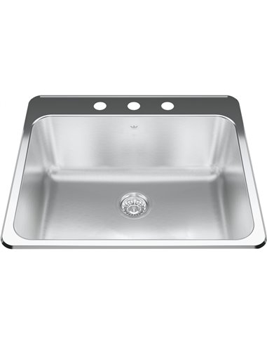 Kindred QSLA2225-10-3 Steel Queen Topmount 20G Stainless Steel Single Sink 3 Hole