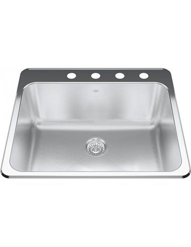 Kindred QSLA2225-10-4 Steel Queen Topmount 20G Stainless Steel Single Sink 4 Hole