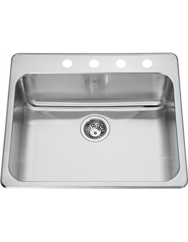 Kindred QSLA2225-8-4 Steel Queen Topmount 20G Stainless Steel Single Sink 4 Hole