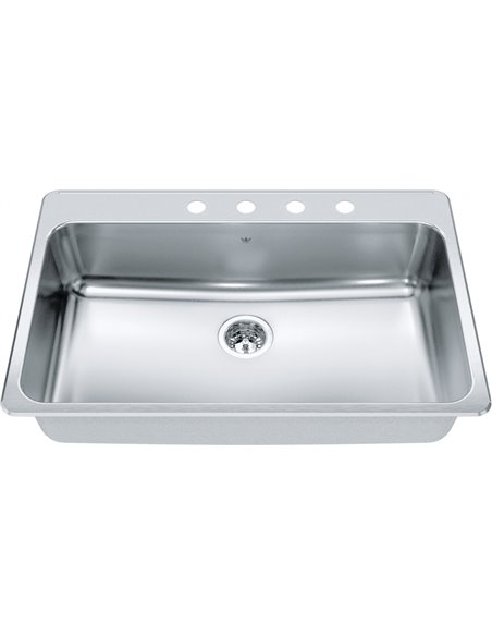 Kindred QSLA2233-8-4 Steel Queen Topmount 20G Stainless Steel Single Sink 4 Hole
