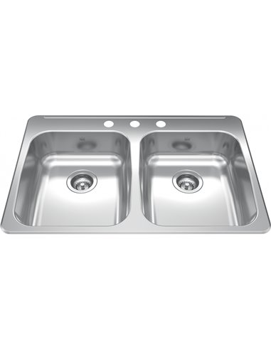 Kindred RDLA3322-55-3 Reginox Topmount 18G Stainless Steel Double Sink 3 Hole
