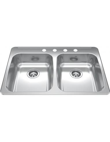 Kindred RDLA3322-55-4 Reginox Topmount 18G Stainless Steel Double Sink 4 Hole