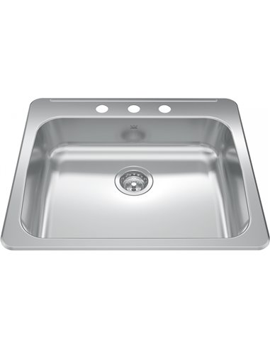 Kindred RSLA2522-55-3 Reginox Topmount 18G Stainless Steel Single Sink 3 Hole - ADA Sink