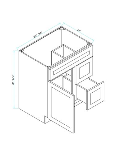 TC 24" Shaker Single Sink Vanity with Right Side Drawers and Bevelled Panels