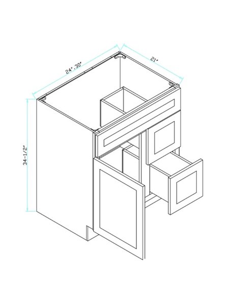 TC 30" Shaker Single Sink Vanity with Right Side Drawers and Bevelled Panels