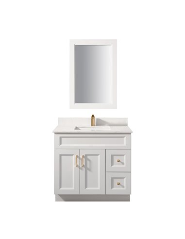 TC 36" Shaker Single Sink Vanity with Right Side Drawers and Bevelled Panels