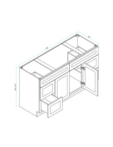 TC 72" Shaker Double Sink Vanity with Slim Panels