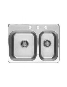 American Standard Colony 27 x 20-1/2 Inch Stainless Steel 3-Hole Drop-In Double Bowl Kitchen Sink