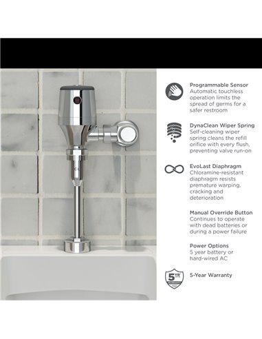 American Standard Ultima Selectronic Exposed Urinal Flush Valve, Diaphragm Type, Battery, 0.5 gpf/1.9 Lpf