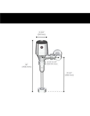 American Standard Ultima Selectronic Exposed Urinal Flush Valve, Diaphragm Type, Base Model, 0.125 gpf/0.5 Lpf
