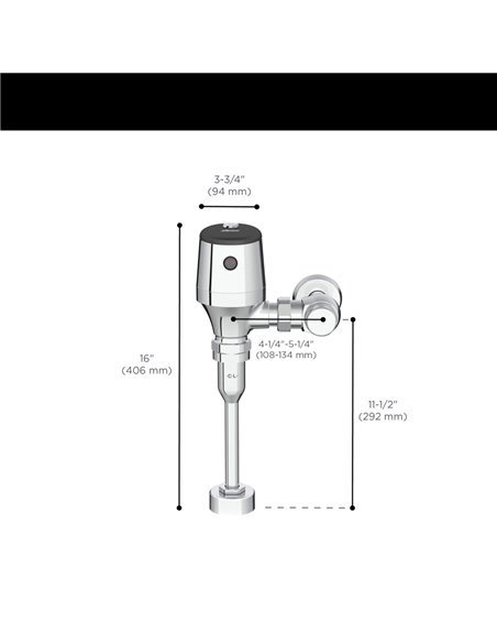 American Standard Ultima Selectronic Exposed Urinal Flush Valve, Diaphragm Type, Base Model, 0.125 gpf/0.5 Lpf
