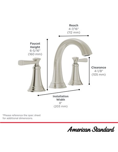 American Standard Rumson 8-Inch Widespread 2-Handle Bathroom Faucet 1.2 gpm/4.5 L/min With Lever Handles