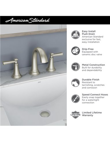 American Standard Rumson 8-Inch Widespread 2-Handle Bathroom Faucet 1.2 gpm/4.5 L/min With Lever Handles