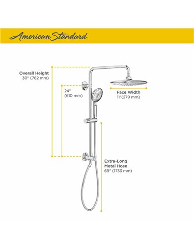 American Standard Spectra Versa 24-Inch 4-Function 1.8 gpm/6.8 L/min Shower System With Rain Showerhead