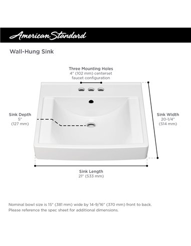 American Standard Decorum 21 x 20-1/4-Inch (533 x 514 mm) Wall-Hung EverClean Sink With 4-Inch Centerset