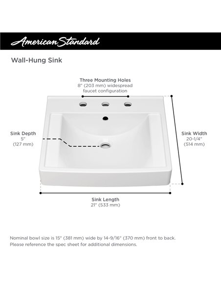 American Standard Decorum 21 x 20-1/4-Inch (533 x 514 mm) Wall-Hung EverClean Sink With 8-Inch Widespread
