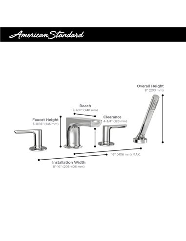 American Standard Studio S  Bathtub Faucet With Lever Handles and Personal Shower for Flash Rough-In Valve