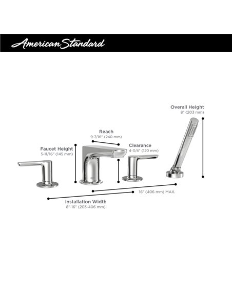 American Standard Studio S  Bathtub Faucet With Lever Handles and Personal Shower for Flash Rough-In Valve