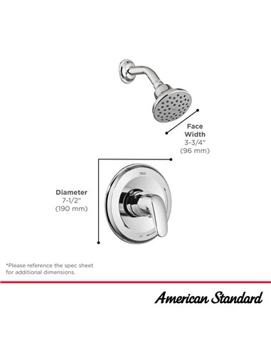 American Standard Colony PRO 1.75 gpm/6.6 L/min Shower Trim Kit With Water-Saving Showerhead, Double Ceramic Pressure Balance Ca