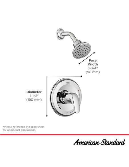 American Standard Colony PRO 1.75 gpm/6.6 L/min Shower Trim Kit With Water-Saving Showerhead, Double Ceramic Pressure Balance Ca
