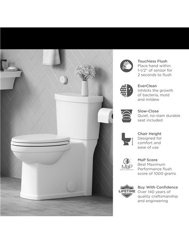 American Standard Estate Touchless Skirted Two-Piece 1.28 gpf/4.8 Lpf Chair Height Elongated Toilet With Seat