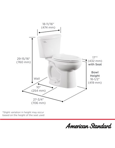 American Standard Colony 3 Two-Piece 1.28 gpf/4.8 Lpf Chair-Height Elongated 10-Inch Rough Toilet Less Seat