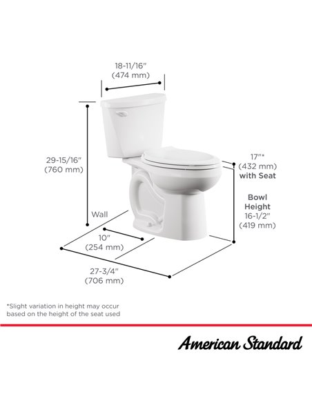 American Standard Colony 3 Two-Piece 1.28 gpf/4.8 Lpf Chair-Height Elongated 10-Inch Rough Toilet Less Seat