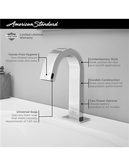 American Standard 2-In-1 Integral Touchless Faucet/Soap Dispenser, Battery Powered