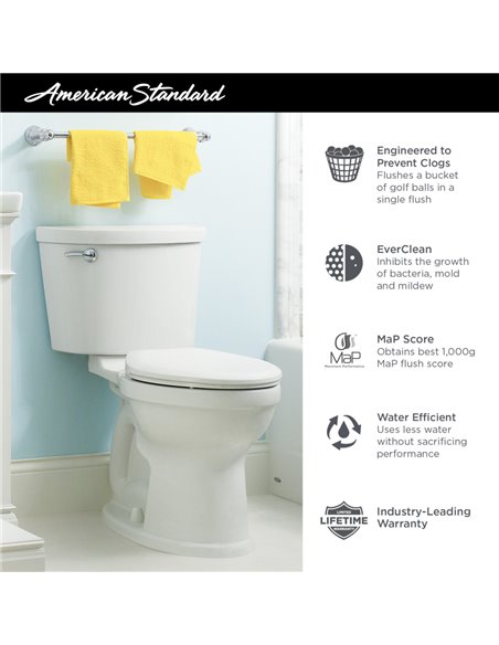 American Standard Champion Pro Two-Piece 1.6 gpf/6.0 Lpf Chair Height Elongated Toilet less Seat