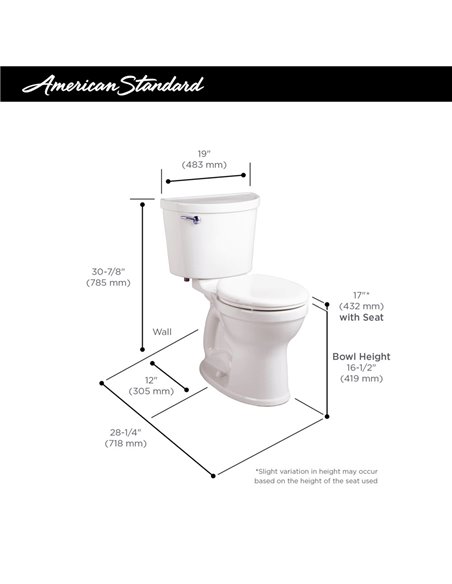 American Standard Champion Pro Two-Piece 1.6 gpf/6.0 Lpf Chair Height Round Front Toilet Less Seat