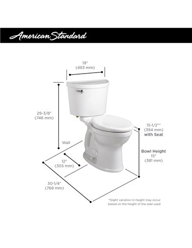 American Standard Champion Pro Two-Piece 1.28 gpf/4.8 Lpf Standard Height Elongated Toilet Less Seat