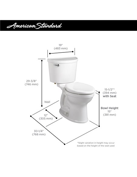 American Standard Champion Pro Two-Piece 1.28 gpf/4.8 Lpf Standard Height Elongated Toilet Less Seat