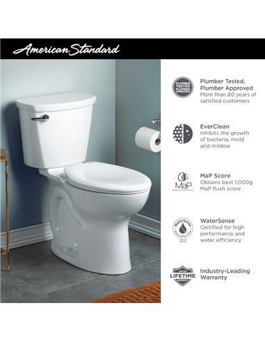 American Standard Cadet Pro Two-Piece 1.28 gpf/4.8 Lpf Compact Chair Height Elongated Toilet Less Seat