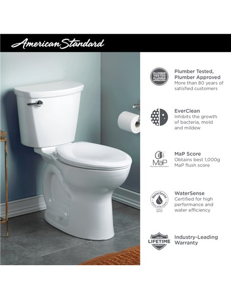 American Standard Cadet Pro Two-Piece 1.28 gpf/4.8 Lpf Compact Chair Height Elongated Toilet Less Seat