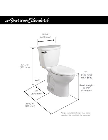 American Standard Cadet Pro Two-Piece 1.28 gpf/4.8 Lpf Compact Chair Height Elongated Toilet Less Seat