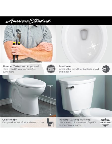 American Standard Cadet Pro Two-Piece 1.6 gpf/6.0 Lpf Compact Chair Height Elongated 14-Inch Rough Toilet Less Seat