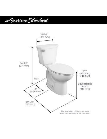 American Standard Cadet Pro Two-Piece 1.6 gpf/6.0 Lpf Compact Chair Height Elongated 14-Inch Rough Toilet Less Seat