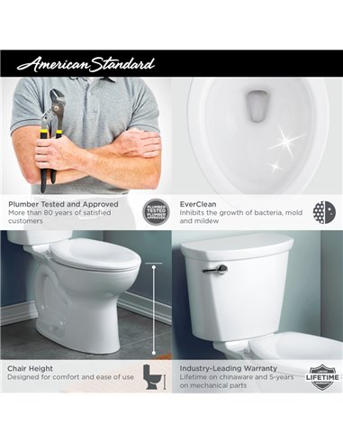 American Standard Cadet Pro Two-Piece 1.6 gpf/6.0 Lpf Compact Chair Height Elongated 14-Inch Rough Toilet Less Seat