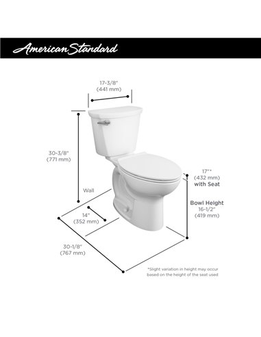 American Standard Cadet Pro Two-Piece 1.6 gpf/6.0 Lpf Compact Chair Height Elongated 14-Inch Rough Toilet Less Seat