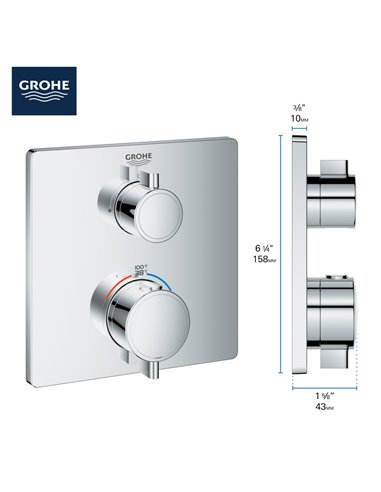 Grohe 24110 Grohtherm Square Single Func Thm Trim
