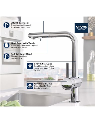 Grohe 30300 Minta Ohm Sink L-Spout Pull-Out Spray Us