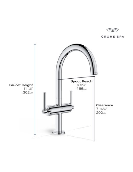Grohe 21146 Atrio New Single Hole Two-Handle L-Size Bathroom Faucet 1.2 GPM